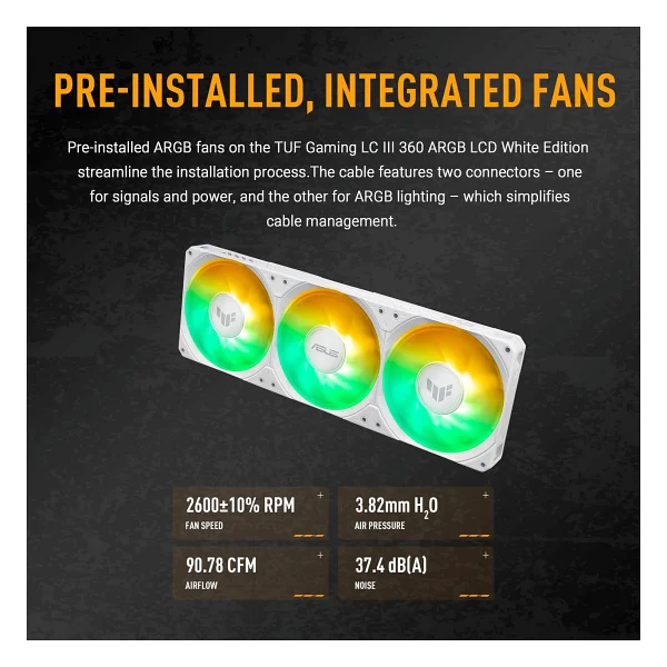 Asus Tuf Gaming Lc Iıı 360 Argb Lcd White Edition 360 Mm İşlemci Sıvı Soğutucu - Görsel 4