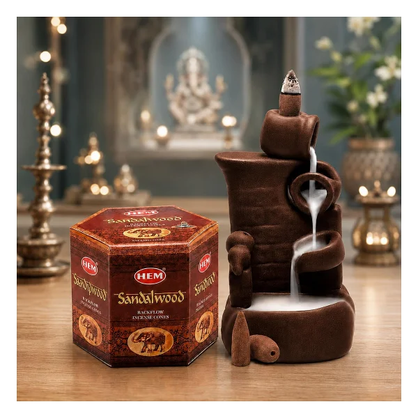 Hem Tütsü Geri Akış Şelale Sandal Ağacı Kokulu 40 Konik Tütsü - Sandalwood Backflow Incense Cones - Görsel 2