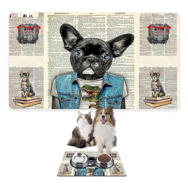 Monnhein Mama ve Su Evcil Hayvan Beslenme Matı, Kolay Temizlenen Emici Su Geçirmez Kumaş, Küçük Orta Boy ve Büyük Kedi ve Köpekler için Dayanıklı Köpek Kedi Paspas (40x60, Renkli Köpekler) - Görsel 8