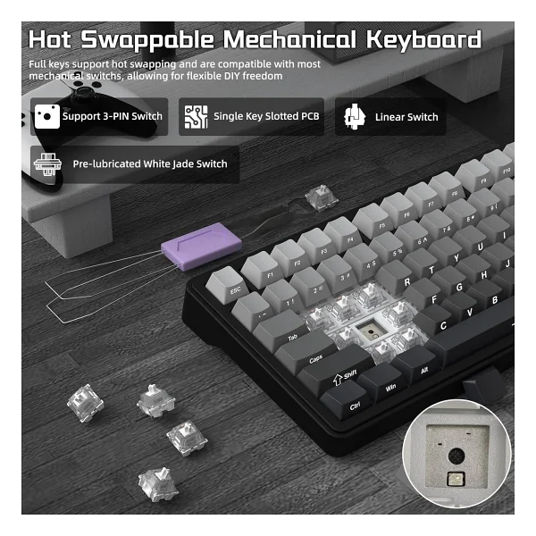 Attack Shark X85 RGB ingilizce Kablolu/Kablosuz Mekanik Oyuncu Klavyesi - Görsel 5