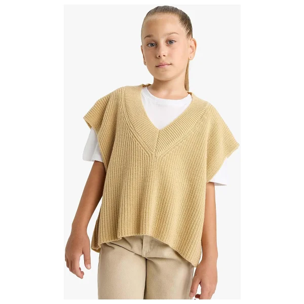 Defacto Kız Çocuk Oversize Geniş Kalıp V Yaka Triko Süveter F2625a825au - Görsel 4