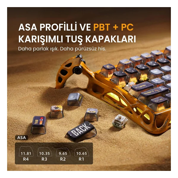 Gravastar Mercury K1 Pro Cyberpunk RGB %75 Tkl X Kailh Switch Kablolu/Kablosuz Mekanik Oyuncu Klavyesi - Görsel 3