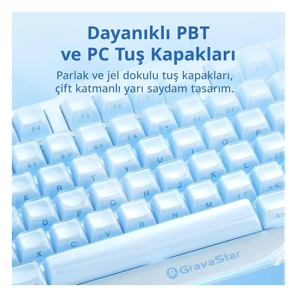 Gravastar Mercury K1 Special Edition Mavi RGB %75 Tkl Kailh Cherry Pink Switch Kablolu/Kablosuz Mekanik Oyuncu Klavyesi - Görsel 6