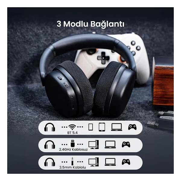 Aula G7 Pro Siyah RGB Kablolu/Kablosuz Kulak Üstü Oyuncu Kulaklığı - Görsel 8