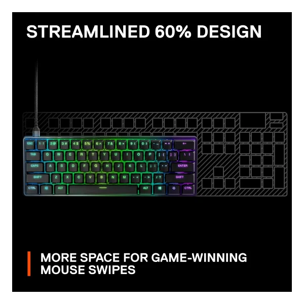 SteelSeries Apex 9 Mini - Mekanik oyun klavyesi - optik anahtarlar - 2 noktalı çalışma - Kompakt Esports mini%60 form faktörü - Hotswap özellikli anahtarlar - Amerikan (QWERTY) düzeni - Görsel 7