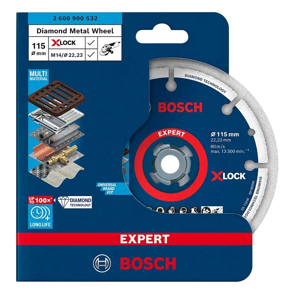 Bosch 1x Expert Diamond Metal Wheel X-Lock Kesme Diski 115 Mm (Dökme Demir, Paslanmaz Çelik, Çelik, Demir İçermeyen Metalle, Ø 115 Mm, Aksesuar Küçük Avuç Taşlama Makinesi) - Görsel 2