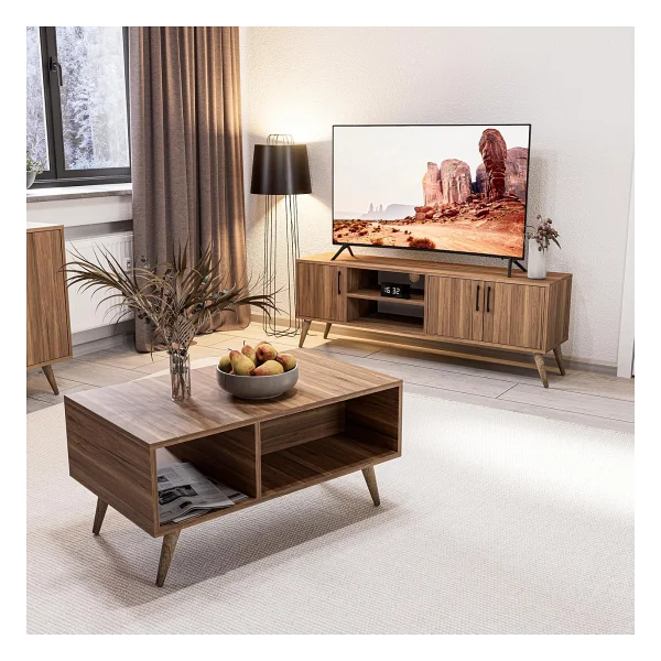 Mezza Exxen (ahşap Ayaklı) Tv Ünitesi - Orta Sehpa - Konsol Seti Hat Rengi Set 1582-2072-1622 - Görsel 3