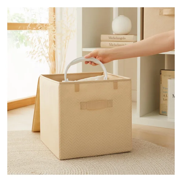 Ocean Home Textile 2'li Bej Balıksırtı Kapaklı Kutu Set 30 X 30 X 30 Cm - Görsel 5