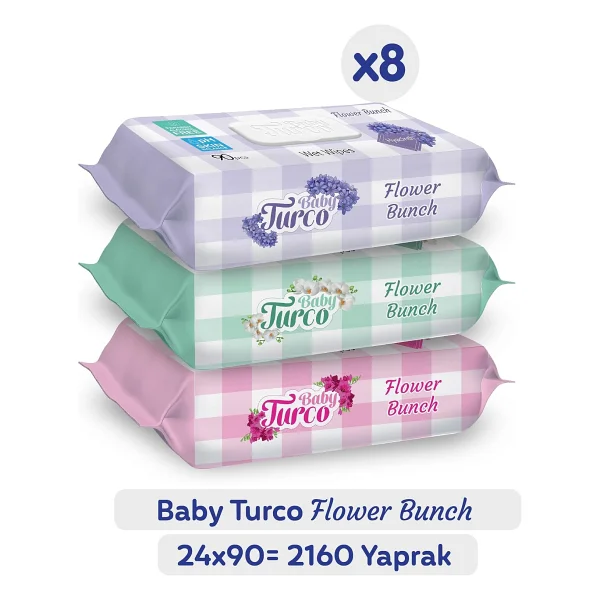 Baby Turco Flower Bunch 90 Yaprak 24'lü Paket Islak Havlu - Görsel 2