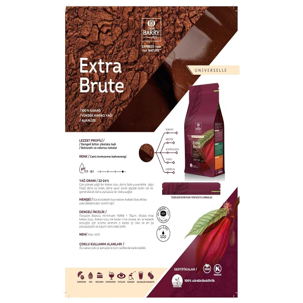 Cacao Barry Extra Brute Kakao Tozu 1 kg - Görsel 2