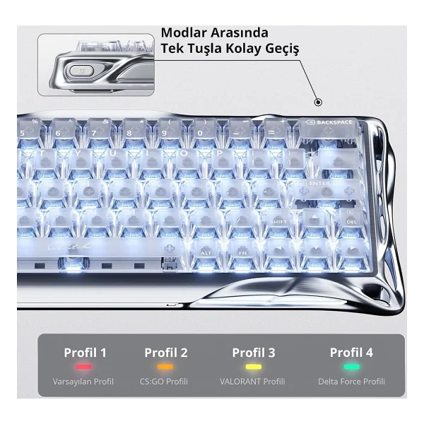 Gravastar Mercury V60 Pro Chrome Silver Deluxe Edition RGB %60 Tkl Ufo Magnetic Switch Kablolu Mekanik Oyuncu Klavyesi - Görsel 3