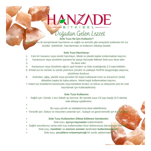 Hanzade Bitkisel Halit Tuz Sole Tuzu 500 Gr Şeffaf Berrak Kristal Pembe Himalaya Halit Sole Tuzu - Görsel 6