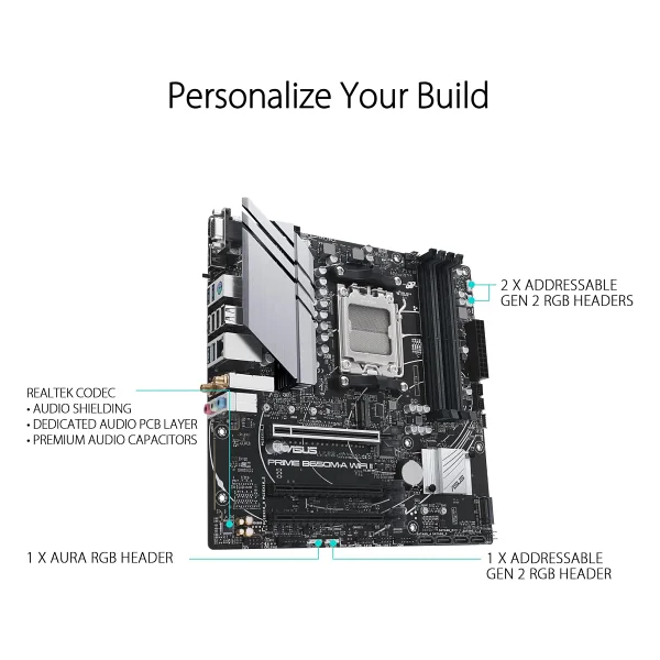 Asus Prime B650M-A Wi-Fi II 4xDDR5 DP+VGA+HDMI 2xM.2 AM5 Anakart - Görsel 4