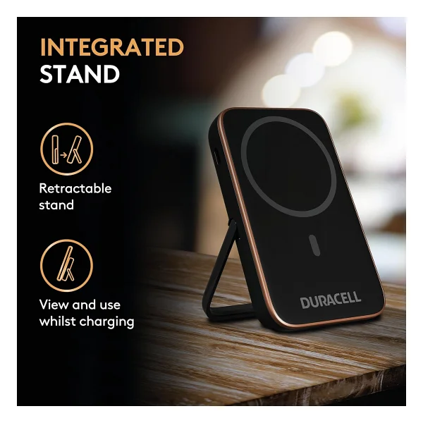 Duracell Manyetik Powerbank 5000 mAh - Magsafe Uyumlu Kablosuz Şarj Cihazı 7,5 W, 12 W USB-C Hızlı Şarj, iPhone 12 13 14 15 16 17 Pro Max, Samsung, AirPods İçin Ayaklıklı İnce Harici Pil - Görsel 3