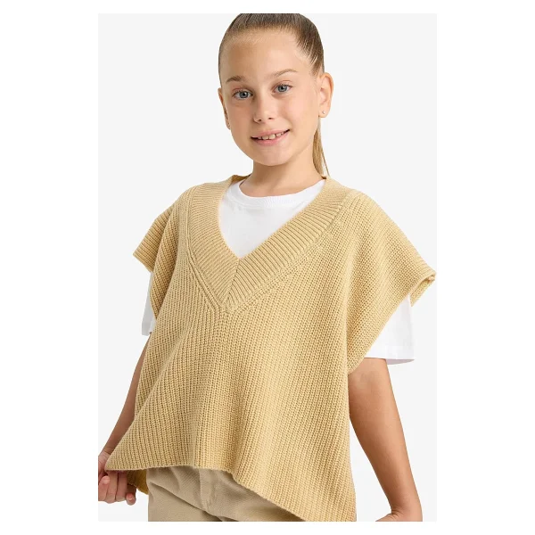 Defacto Kız Çocuk Oversize Geniş Kalıp V Yaka Triko Süveter F2625a825au - Görsel 5
