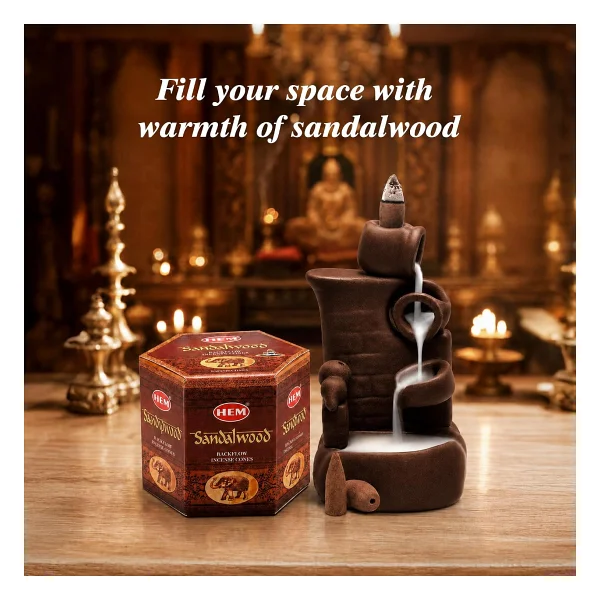 Hem Tütsü Geri Akış Şelale Sandal Ağacı Kokulu 40 Konik Tütsü - Sandalwood Backflow Incense Cones - Görsel 6