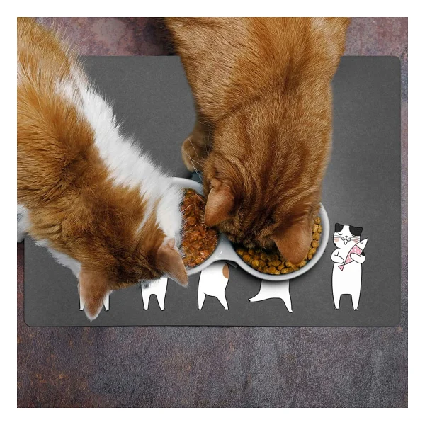 Monnhein Mama ve Su Evcil Hayvan Beslenme Matı, Kolay Temizlenen Emici Su Geçirmez Kumaş, Küçük Orta Boy ve Büyük Kedi ve Köpekler için Dayanıklı Köpek Kedi Paspas (40x60, Gri Kediler Balık) - Görsel 7