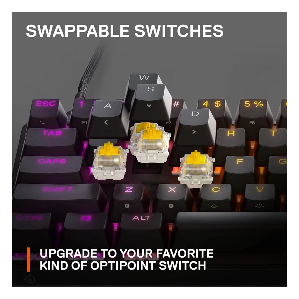 SteelSeries Apex 9 Mini - Mekanik oyun klavyesi - optik anahtarlar - 2 noktalı çalışma - Kompakt Esports mini%60 form faktörü - Hotswap özellikli anahtarlar - Amerikan (QWERTY) düzeni - Görsel 6