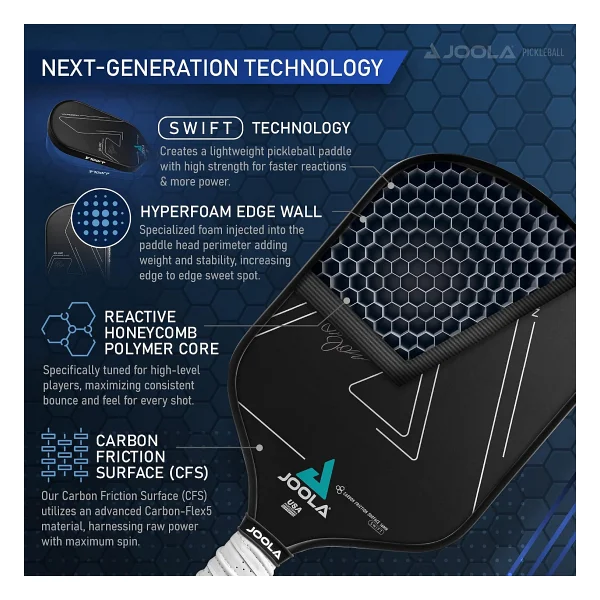 JOOLA Ben Johns Hyperion CFS 16 mm Swift Pickleball Küreği - USAPA Turnuva Oyunları için Onaylı - Karbon Fiber Turşu Top Raketi - Yüksek Kum ve Döndürme ile Maksimum Hız - Görsel 4