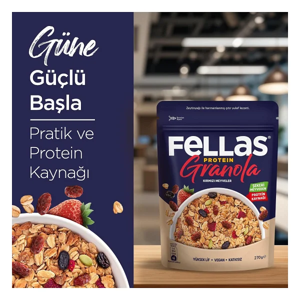 Fellas 270 Gr Kırmızı Meyveler Ve Protein Bar Parçacıklı Granola - Görsel 3