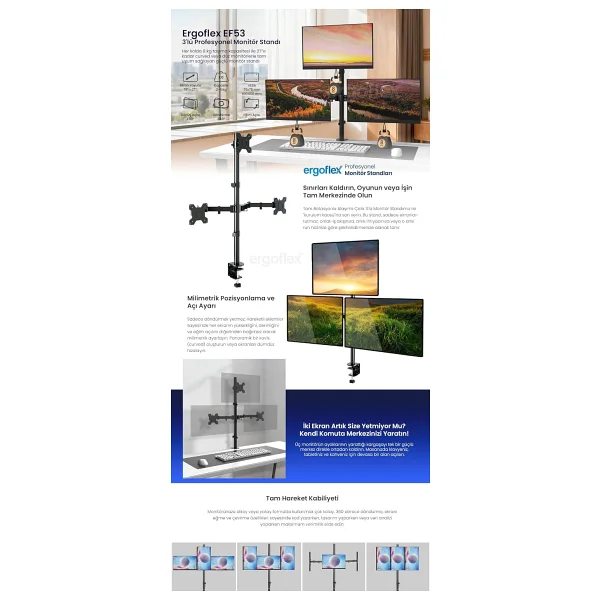 Ergoflex Ef53 13-27 İnç Üç Kollu Monitör Standı - Görsel 6