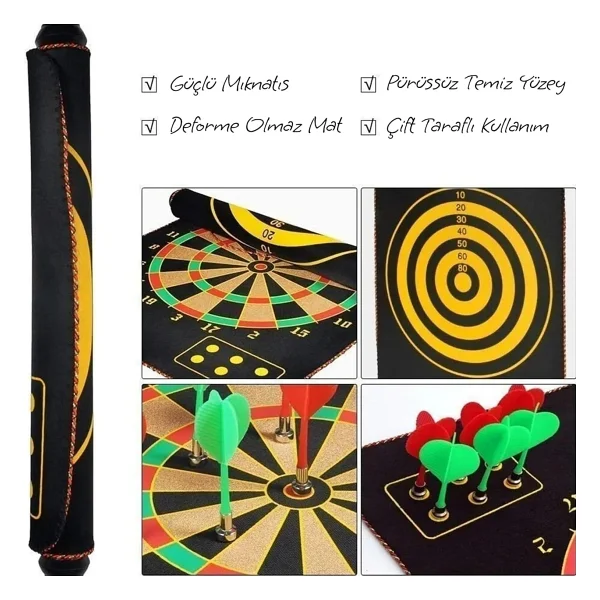 Hsport Manyetik Dart Tahtası Mıknatıslı 6 Ok Büyük Boy Çift Yönlü Hedef Oyunu Dartboard Duvara Zarar Vermeyen Oyun Seti - Görsel 3