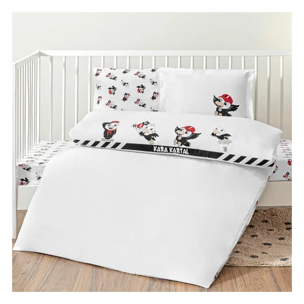 Taç Beşiktaş Stripe Standart Pamuk Nevresim Takımı, Siyah, Beyaz, Bebek - Görsel 4