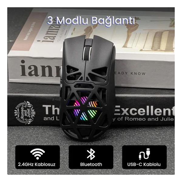Aula Sc620 Siyah Şarjlı Optik Kablolu/Kablosuz Oyuncu Mouse - Görsel 5