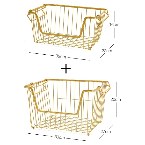 Ocean Home Textile 2'li Altın Renk Metal Sepet Set 32 x 22 x 16 / 33 x 27 x 20 cm - Görsel 2