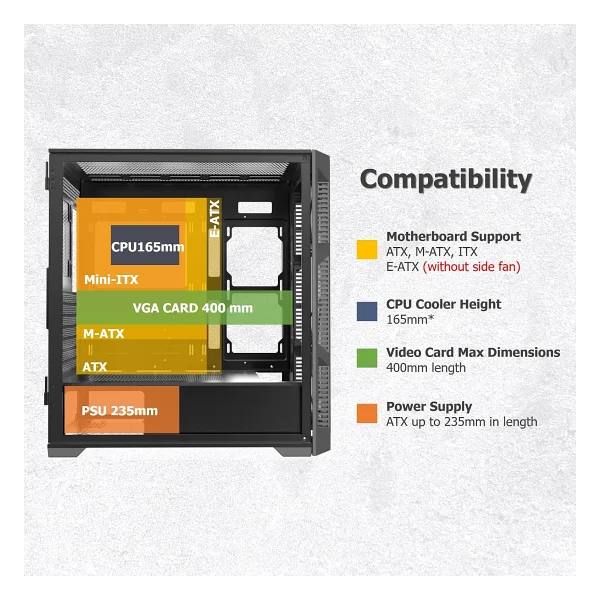 Raijintek Ponos Ultra Ms4 0r20b00226 Argb Fanlı Siyah E-Atx Bilgisayar Kasası - Görsel 5
