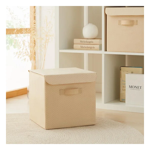 Ocean Home Textile 2'li Bej Balıksırtı Kapaklı Kutu Set 30 X 30 X 30 Cm - Görsel 4