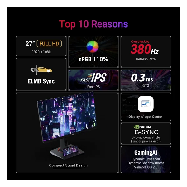 Asus Rog Strix Xg279cns 27" 0.3 Ms Full HD Pivot Ips 380 Hz Oc Oyuncu Monitörü - Görsel 3