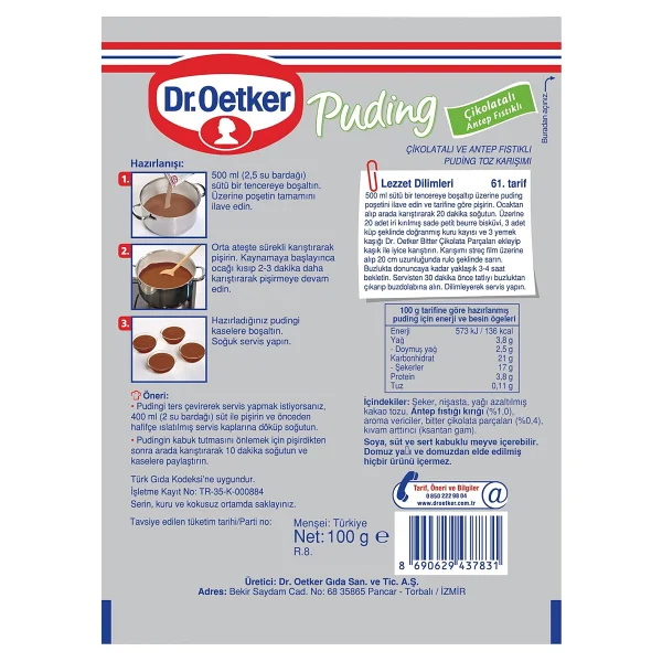 Dr. Oetker Çikolatalı Antep Fıstıklı Puding 100 Gr - Görsel 3