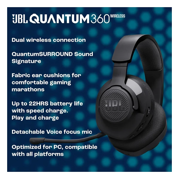 Jbl Quantum 360 Siyah Kablosuz Kulak Üstü Oyuncu Kulaklığı - Görsel 4