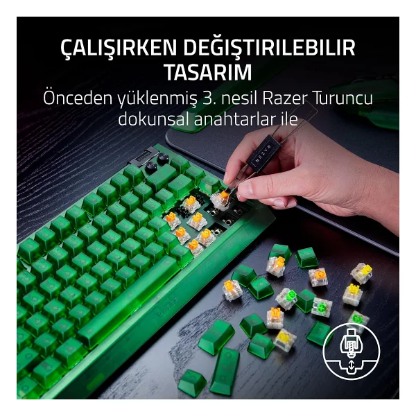 Razer Blackwidow V4 %75 Phantom Edition Us Layout Yeşil RGB Tkl Tactile Switch Kablolu Mekanik Oyuncu Klavyesi - Görsel 2
