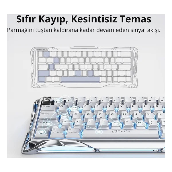 Gravastar Mercury V60 Pro Chrome Silver Deluxe Edition RGB %60 Tkl Ufo Magnetic Switch Kablolu Mekanik Oyuncu Klavyesi - Görsel 5
