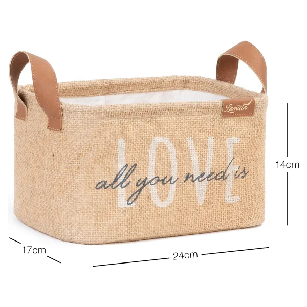 Ocean Home Textile Love Baskılı Dikdörtgen Jüt Sepet //24x17x14 - Görsel 2