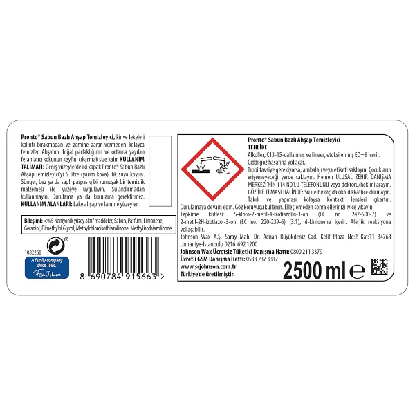 Pronto Sabun Bazlı Ahşap Temizleyici Klasik (1 x 2500 mL) - Görsel 2