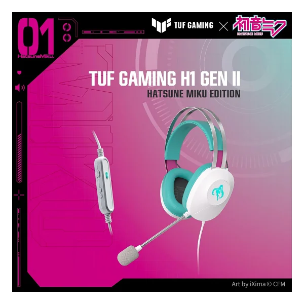 Asus Tuf Gaming H1 Gen Iı Hatsune Miku Edition 7.1 USB Kablolu Kulak Üstü Oyuncu Kulaklığı - Görsel 2