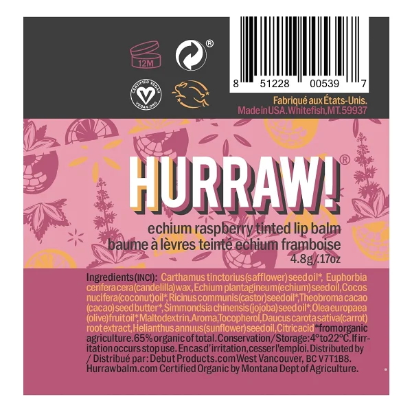 Hurraw Raspberry Tinted Lip Balm Ahududu 4,8 Gr Dudak Balmı - Görsel 2