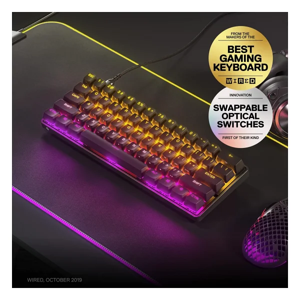 SteelSeries Apex 9 Mini - Mekanik oyun klavyesi - optik anahtarlar - 2 noktalı çalışma - Kompakt Esports mini%60 form faktörü - Hotswap özellikli anahtarlar - Amerikan (QWERTY) düzeni - Görsel 3