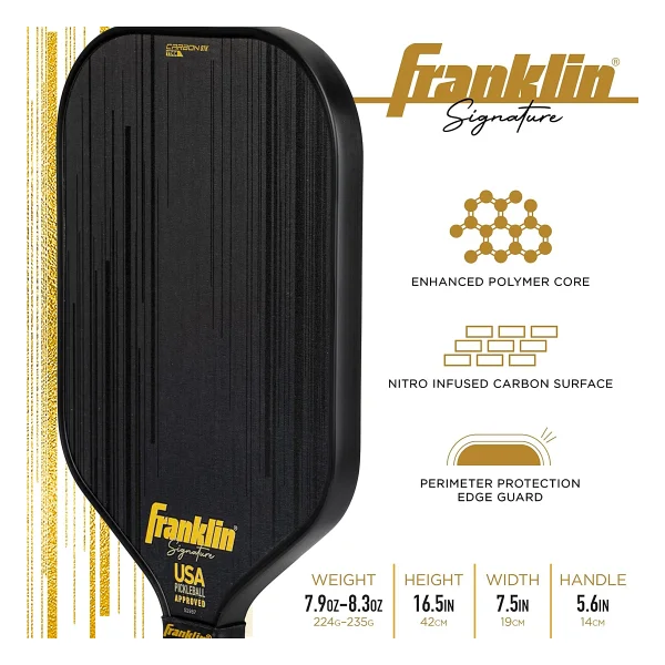 Franklin Sports Pro Pickleball Küreği - İmza Serisi Karbon Fiber Pickleball Küreği - Abd Pickleball (Usapa) Onaylı Turnuva Pickleball Küreği - 17 Mm Polipropilen Core Pro Raket - Siyah - Görsel 4