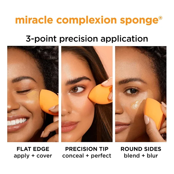 Real Techniques Beauty Makyaj Blender Miracle Complexion ve Makyaj Gücü Sünger Seti, CC Krem Vakfı için, Turuncu ve Pembe, Makyaj Karıştırma ve Uygulama İçin, 2 Sayılı - Görsel 5