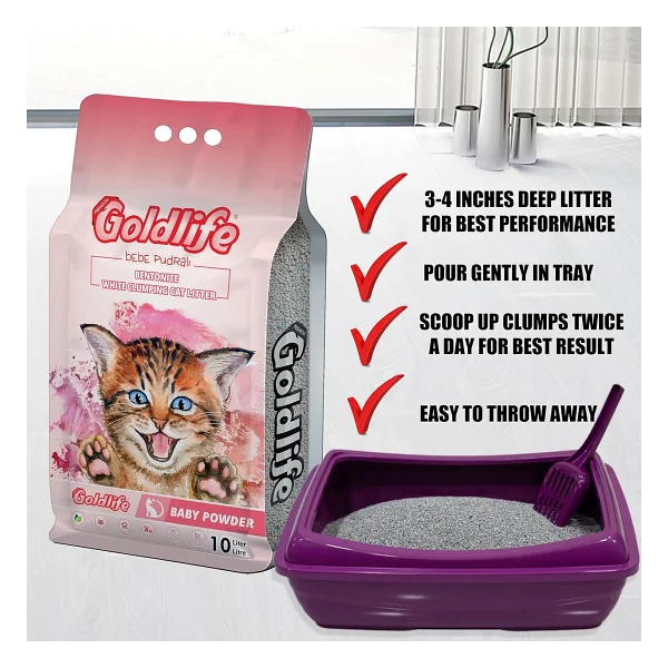 Goldlife Bebek Pudrası Kokulu 10 lt İnce Taneli Bentonit Kedi Kumu - Görsel 4