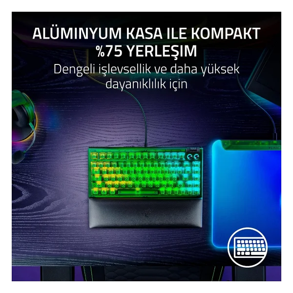 Razer Blackwidow V4 %75 Phantom Edition Us Layout Yeşil RGB Tkl Tactile Switch Kablolu Mekanik Oyuncu Klavyesi - Görsel 3