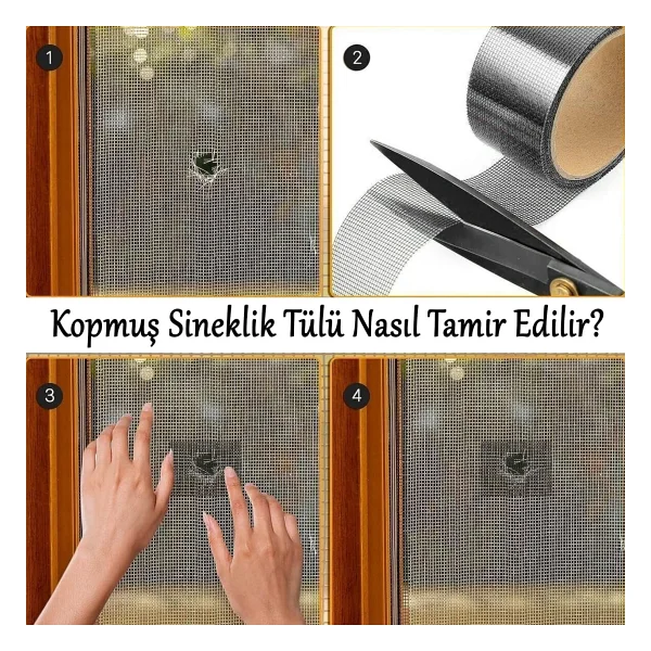 Yapışkanlı Sineklik Tülü Tamir Bandı Yırtık Kopmuş Delik Fiber Tül Yapıştırma Siyah 48 Mm X 2 Metre - Görsel 3