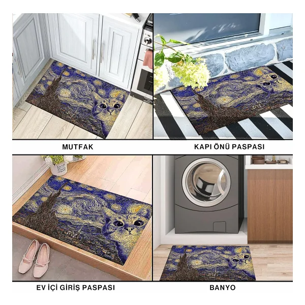 Monnhein Tasarımlı Dekoratif Kapı önü Paspas, Dış Mekan/Ev İçi/Banyo/Mutfak/Yatak Odası/Giriş Paspasları (Sonsuz Gece Cat, 45X70) - Görsel 5
