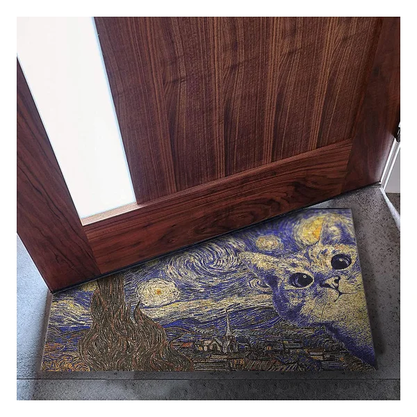 Monnhein Tasarımlı Dekoratif Kapı önü Paspas, Dış Mekan/Ev İçi/Banyo/Mutfak/Yatak Odası/Giriş Paspasları (Sonsuz Gece Cat, 45X70) - Görsel 2