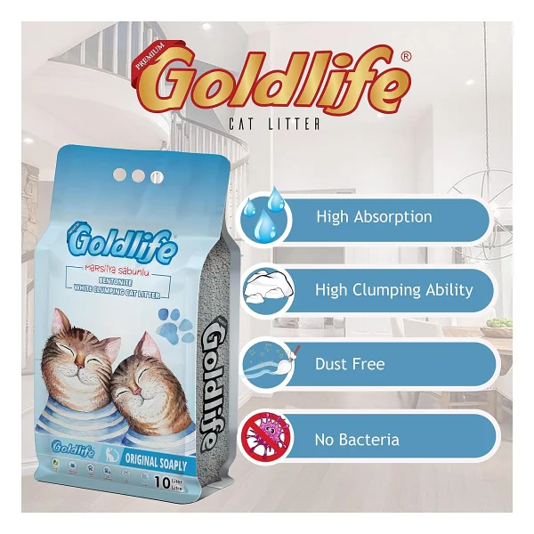 Goldlife Marsilya Sabunu Kokulu 10 lt İnce Taneli Bentonit Kedi Kumu - Görsel 3