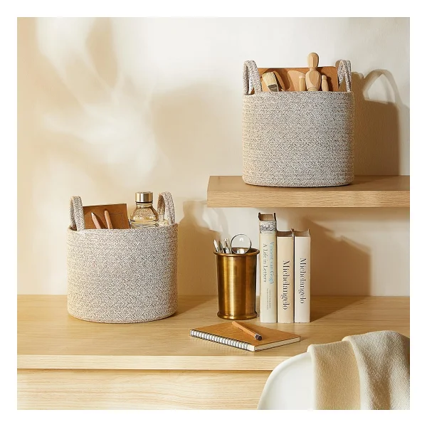 Ocean Home Textile 2'li Bej Kırçıllı Pamuklu Halat Sepet Set 26 X 22 Cm - Görsel 3